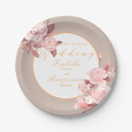Plato De Papel Elegante Rosa de Moda Boda Blanco