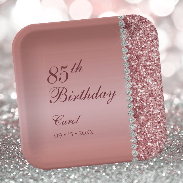 Plato De Papel Elegante Rosa Dorado Cumpleaños 85 (Subido por el creador)
