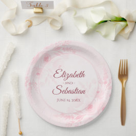 Plato De Papel Elegante Rosa Floral Simple Boho Chic Boda