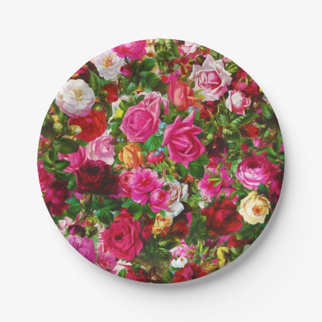 Plato De Papel Elegante Rosa floral vintage (Anverso)