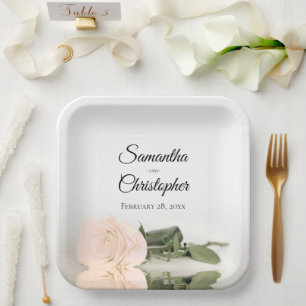 Plato De Papel Elegante Rosa Melocotón Rubor Espejado Boda
