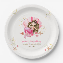 Plato De Papel Elegante rosa Mermaid Ocean Starfish Baby Shower