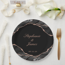 Plato De Papel Elegante Rosa negro Relieve metalizado dorado Agat