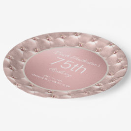 Plato De Papel Elegante Rosa Oro Cumpleaños 75