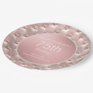 Plato De Papel Elegante Rosa Oro Cumpleaños 75