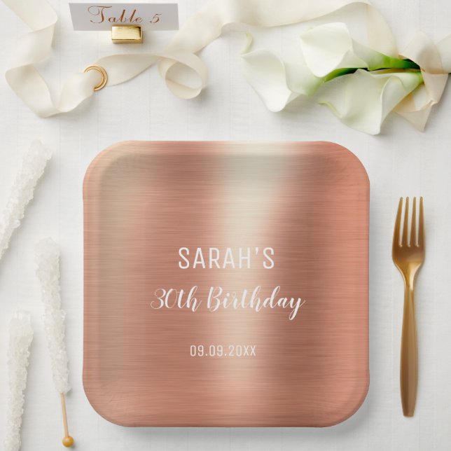 Plato De Papel Elegante Rosa Relieve metalizado dorado Cualquier  (Boda)