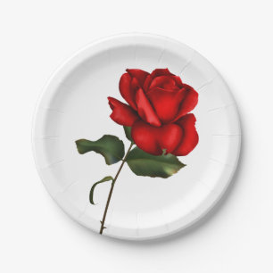 Plato De Papel Elegante Rosa Roja Elegante Fiesta Floral de Boda 