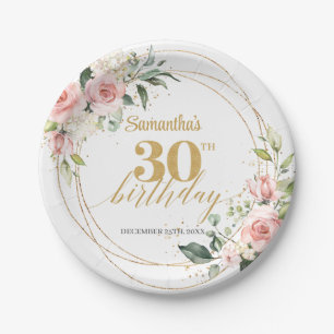 Plato De Papel Elegante rosa rosado rosa verde oro 30 cumpleaños
