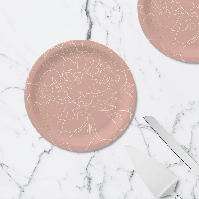 Plato De Papel Elegante Rubor Cream Gran Floral de oro (Subido por el creador)