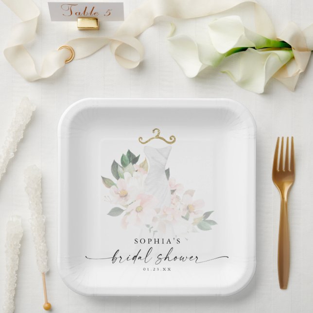Plato De Papel Elegante Rubor Floral Bridal Shower (Boda)