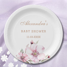 Plato De Papel Elegante Rubor Floral Roses rosados Baby Shower