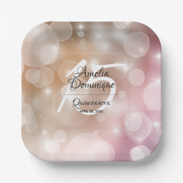 Plato De Papel Elegante Rubor Rosa Quinceañera