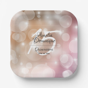 Plato De Papel Elegante Rubor Rosa Quinceañera