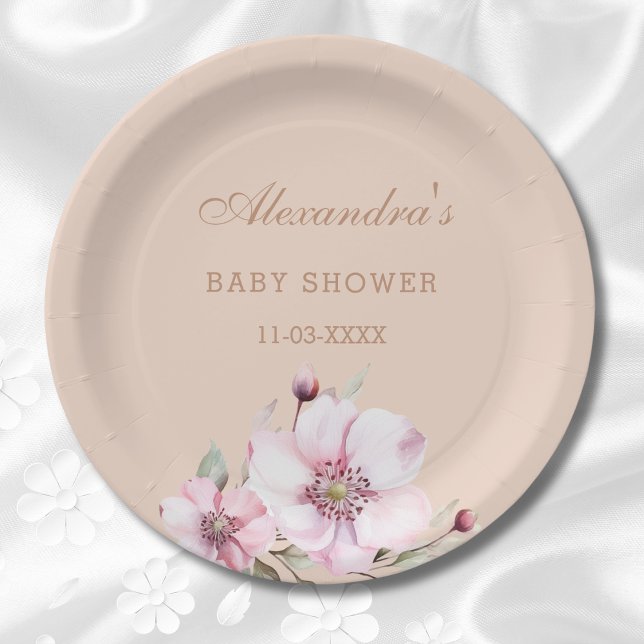 Plato De Papel Elegante Rubor Rosa Roses Floral Baby Shower (Subido por el creador)
