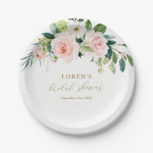 Plato De Papel Elegante Rubor Watercolor Floral Bridal Shower