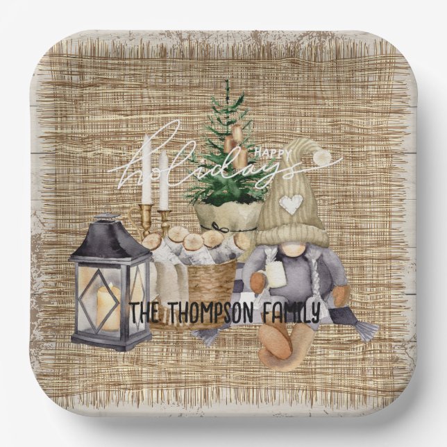 Plato De Papel Elegante rústico acuarela Monograma Fiesta de vaca (Anverso)