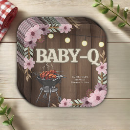 Plato De Papel Elegante Rústico Floral Baby-Q Grill Baby Shower