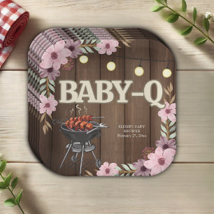 Plato De Papel Elegante Rústico Floral Baby-Q Grill Baby Shower