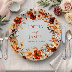 Plato De Papel Elegante Rústico Otoño Floral Boda
