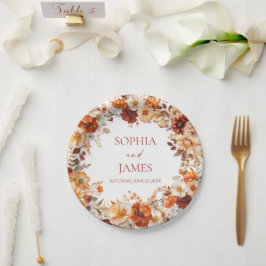 Plato De Papel Elegante Rústico Otoño Floral Boda