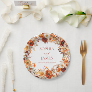 Plato De Papel Elegante Rústico Otoño Floral Boda