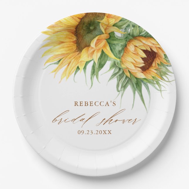 Plato De Papel Elegante Rústico Sunflower Bridal Shower Favor (Anverso)