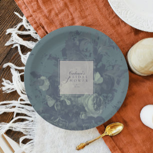 Plato De Papel Elegante Rústico Vintage Floral Azul Turquesa Desp