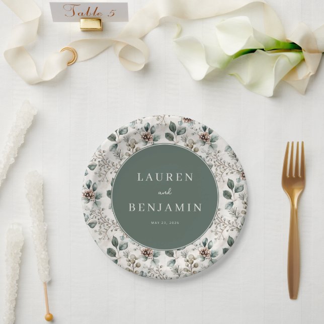 Plato De Papel Elegante Sabio Botánico (Boda)