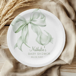 Plato De Papel Elegante Sage Green Bow Baby Shower