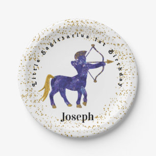 Plato De Papel Elegante Sagittarius 1er cumpleaños y Confetti de
