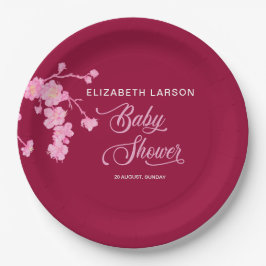 Plato De Papel Elegante Sakura Cherry Blossoms Baby Shower