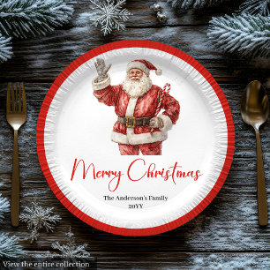 Plato De Papel Elegante Santa Claus Minimalista Navidad Acogedora
