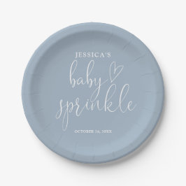 Plato De Papel Elegante Script Dusty Blue Baby Sprinkle Shower
