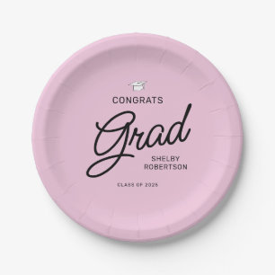 Plato De Papel Elegante Script Felicita al Partido de Graduación