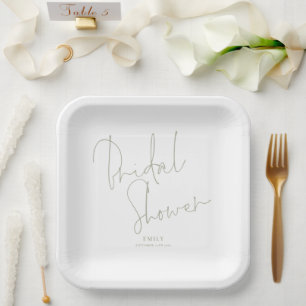 Plato De Papel Elegante Script Nombre de sabio claro Ducha de nov