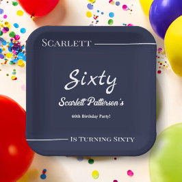 Plato De Papel Elegante Sencilla Marina Azul Blanco Moderno Cumpl