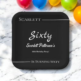 Plato De Papel Elegante, Sencillo, Negro Y Blanco Moderno Cumplea