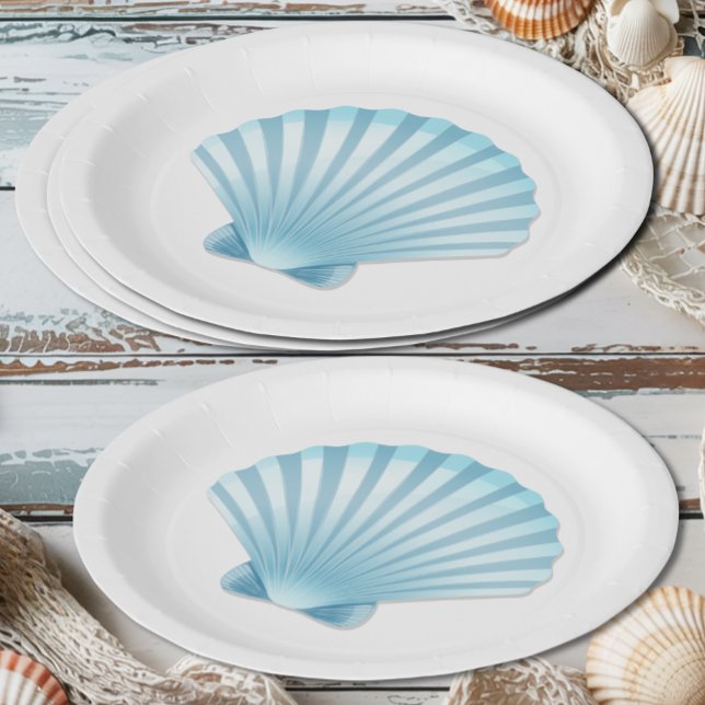 Plato De Papel Elegante Shell Beach Boda Nautical Blue (Subido por el creador)