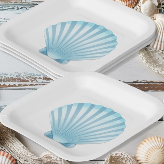 Plato De Papel Elegante Shell Beach Boda Nautical Blue (Subido por el creador)