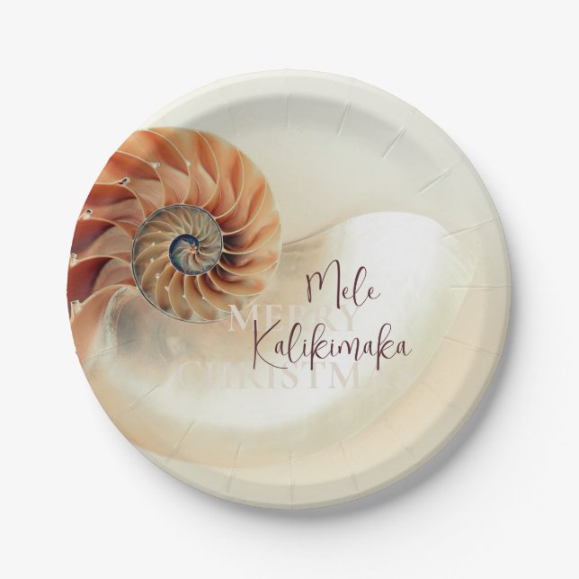 Plato De Papel Elegante Shell Mele Kalikimaka | Foto familiar (Anverso)