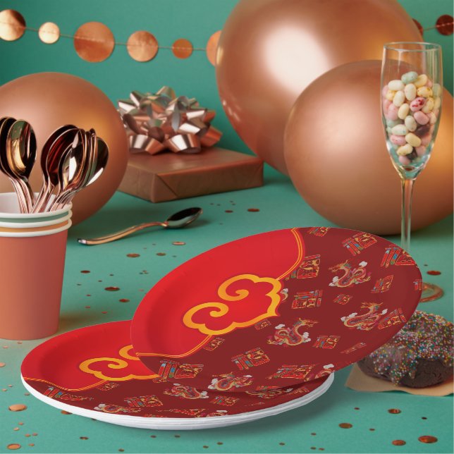 Plato De Papel Elegante símbolo de suerte de Año Nuevo chino del  (Multi)