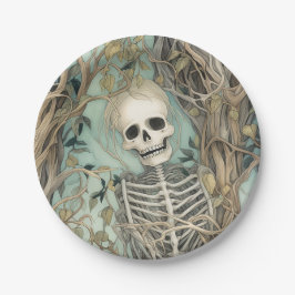 Plato De Papel Elegante Skeleton Vintage Halloween