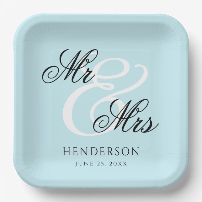Plato De Papel Elegante Sr. Minimal y Sra. Boda (Anverso)