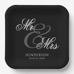 Plato De Papel Elegante Sr. Minimal y Sra. Boda