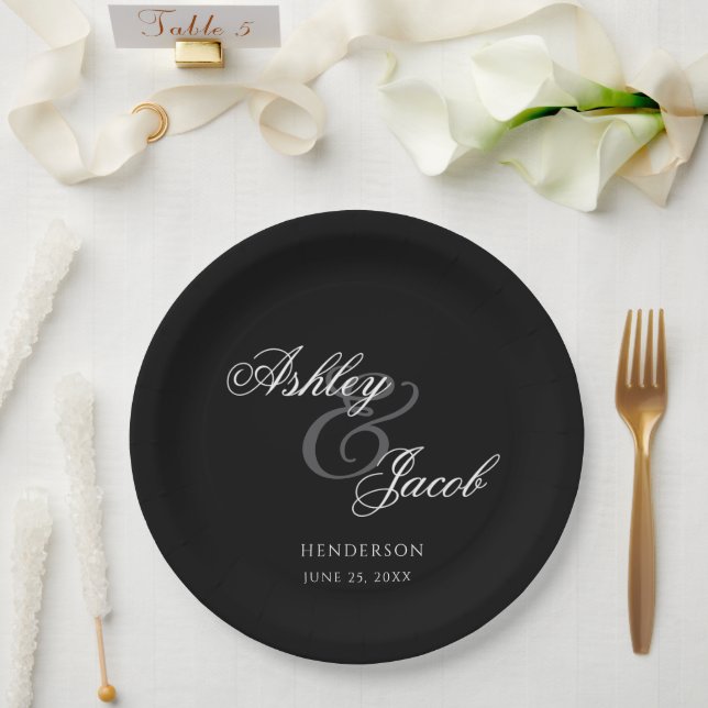 Plato De Papel Elegante Sr. Minimal y Sra. Boda (Boda)