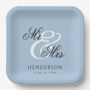 Plato De Papel Elegante Sr. Minimal y Sra. Boda