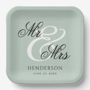 Plato De Papel Elegante Sr. Minimal y Sra. Boda