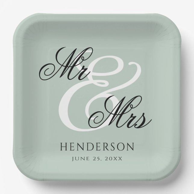 Plato De Papel Elegante Sr. Minimal y Sra. Boda (Anverso)