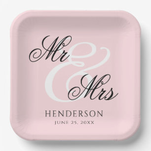 Plato De Papel Elegante Sr. Minimal y Sra. Boda