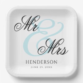 Plato De Papel Elegante Sr. Minimal y Sra. Boda